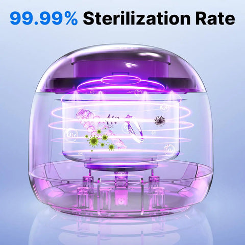 Ultrasonic Retainer Cleaner 45 KHz Deep Clean All In One Machine For Dentures Night Guards Braces Toothbrush Heads And Jewelry With 4 UV Lamps Odor Busting Dual Cleaning Modes Gloss Black Finish, 99.99% sterilization graphic