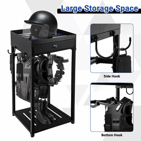 Police Gear Stand With Gun Storage, Heavy Duty Metal Rack For Gear Organization, 42 By 18 By 18 Inches, Quick Assembly
