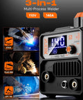 Gasless MIG Welder 110V 3 In 1 Flux Core Arc MIG Lift TIG Welding Machine with IGBT Inverter, LCD Display, 140A output