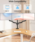 Triple Monitor Desk Mount For Up To 27 Inch Screens, Heavy Duty Arm System With Each Arm Holding 4.4 To 19.8 Lbs, Vesa Compatible, Black