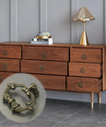 Six Bronze Oval Drop Ring Drawer Pulls Set With Mounting Hardware For Dresser Cabinets And Cupboards, Vintage Style Zinc Alloy Knobs