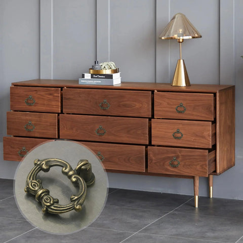 Six Bronze Oval Drop Ring Drawer Pulls Set With Mounting Hardware For Dresser Cabinets And Cupboards, Vintage Style Zinc Alloy Knobs