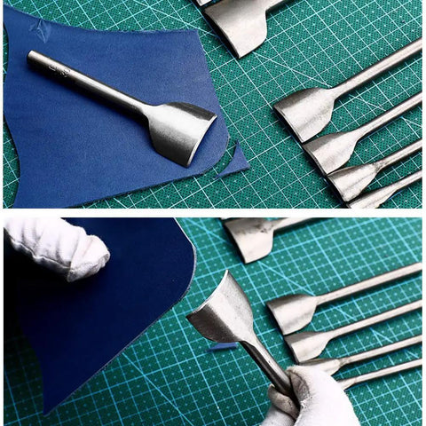 Close-up of 7 Piece Leather Half Round Cutter Set For Leathercraft Punching Tools Must Have For Belts Straps Wallets And Bags