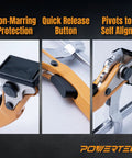 Close-up of Tough As Nails Quick Release Ratcheting Table Clamps 2 Pack For MFT And Guide Rail Systems with non-marring pads.