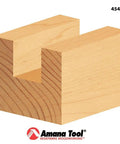 Cut wood block showing a groove, example of Carbide Tipped Straight Plunge Router Bit Built For Heavy Duty Production 1 Inch Diameter, 1-1/4 Inch Cutting Height, 1/2 Inch Shank, Two Flutes For Minimal Vibration And A Smooth Finish, 2-7/8 Inch Overall Length.