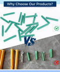 Comparison of green 100 Pack 7mm One Quarter Inch Plastic Expansion Anchors 50mm Length Heavy Duty Green PE Wall Plugs with other anchors