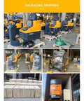 Top Shelf Ride On Automatic Floor Scrubber 33 Inch Wide Cleaning Path Heavy Duty Commercial Floor Washer in shipping area, packed for transport.