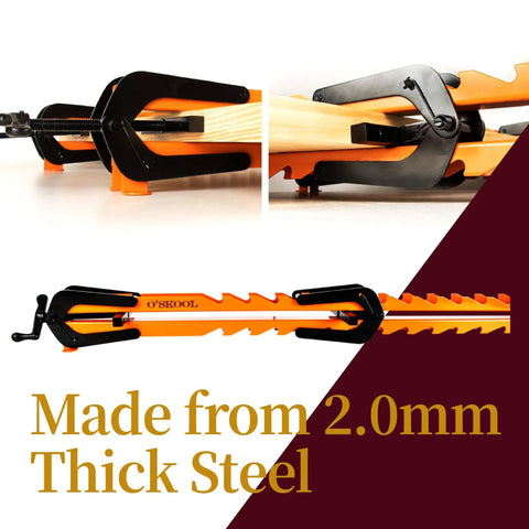 36 Inch Pressure Panel Clamp System Set, Heavy Duty Steel Clamps 2 Pack, close-up of clamp holding wood securely for glueups