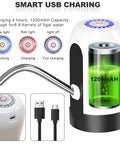 Electric 5 Gallon Water Dispenser Pump Portable USB Rechargeable For Universal 2 To 5 Gallon Bottles Leak Proof Silicone Tube