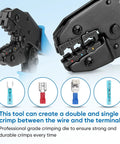 Heat Shrink Connector Crimping Tool With Ratcheting Crimper Pliers, open jaws detail, 30C Die Blue terminals.