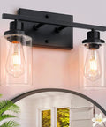 Two Light Black Vanity Lights For Bathroom Over Mirror With Clear Glass Shades And Metal Bases Modern Industrial Wall Sconces