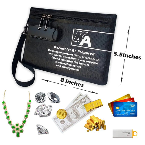 Lockable Fireproof Money Bag With Zipper Pouch, Waterproof Envelope Container For Cash, Keys, Jewelry And Other Valuables