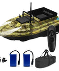 RC Fishing Bait Boat With Dual 5200mAh Batteries And Carrying Bag, 1640ft Remote Range, 3.3lb Load, camo green with remote and accessories