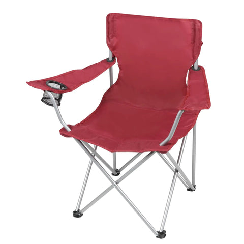 Quad Folding Camp Chair With Cup Holder Red For Adults Built Tough Steel Frame Weatherproof Poly Coated With PE Includes Carry Bag Portable
