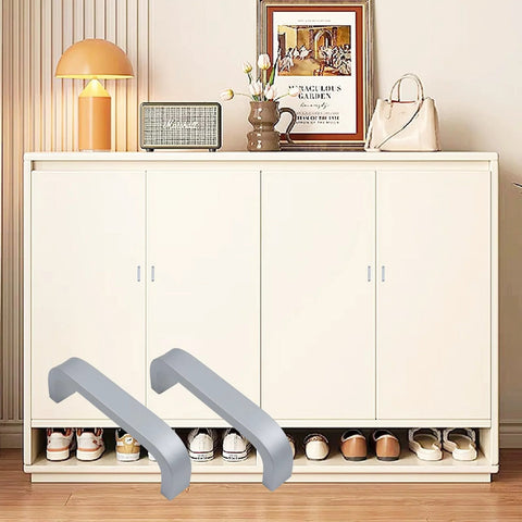 10 Piece Modern Silver Square Arch Cabinet Pull Handles Set In Aluminium Alloy Wire Finish 2.5 Inch Hole Center 64mm in front of cabinet
