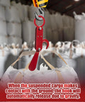 Gravity Powered Automatic Safety Hook for 2200 Lb Lifting in action, releasing a ton bag in a warehouse setting.