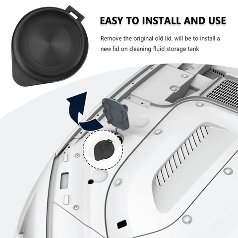 Image showing the installation of Must Have Windshield Washer Fluid Cap Replacement For Toyota Highlander And Lexus, OEM 85316-48060, Durable Reservoir Cap For Easy Fill And Leak Free Performance, A Slick Car Care Accessory For SUVs on a car's fluid storage tank.