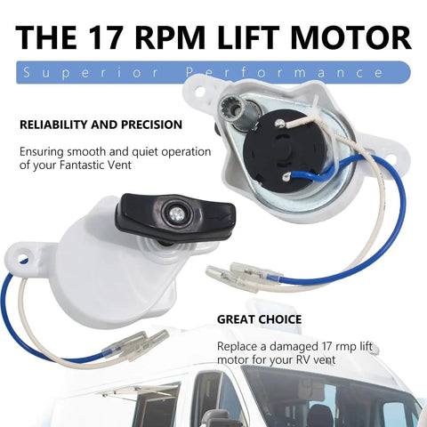 K6010-81 OEM Roof Vent Lift Motor for RV Vent Fans Dometic Fan-Tastic B Series White Cap Replacement 17 RPM with 4 Screws Included Reliable OEM Part Ships Fast