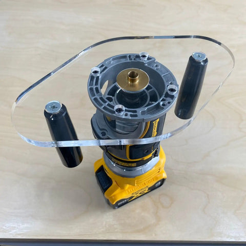 Professional Router Base Plate Compatible With Dwp611 And Dcw600b Routers, 6x10 acrylic, mounted on router for stability.