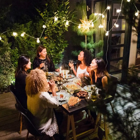 Solar String Lights Waterproof Indoor Outdoor Hanging Umbrella Lights With 25 Bulbs And 27 Ft Patio String For Deck Yard Porch Market Cafe Party Vibes Decor over outdoor dinner