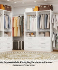 Game Changing Modular Walk In Closet Organizer System With Adjustable Hanging Rods And Deep Storage Drawers Freestanding Wardrobe Rack Fits Tight Spaces Quick Setup White in stylish closet layout.
