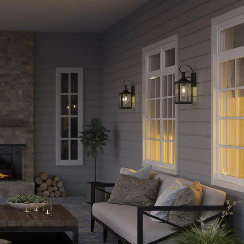 Outdoor Wall Lantern 1 Light Clear Beveled Glass Textured Black Finish Farmhouse New Traditional Style mounted on porch wall