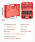 Heavy Duty 91-Piece Half Inch Drive Impact Socket Set With SAE And Metric Sizes, Deep And Shallow 6-Point Sockets, CR-V Alloy Steel, Ratchet Handle, Universal Joint, Adapters And 3, 5, 10 Inch Extension Bars red case open