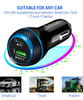Dual Pd Car Charger 45W With Qc 3.0 Usb Port And Four Foot Cord Compatible With Iphone 17 16 15 Samsung Galaxy S25 S24 S23 shown for use in various vehicles.