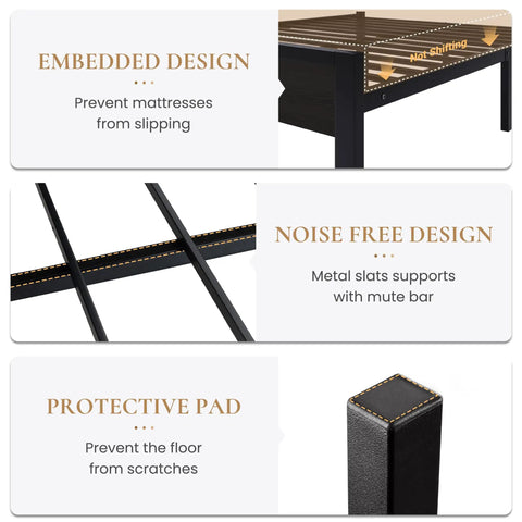 Queen Bed Frame With Smart App Controlled RGB LED Lights, Dual Wireless Charging Dock, Built In Storage Shelf, Modern Bedroom Furniture For A Clean Setup And Dope Vibe Upgrade embedded design preventing mattress slipping and noise-free metal support slats