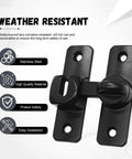 Hassle Free Barn Door Lock And Flip Latch For Sliding Doors Quick Adhesive Mount To Keep The Kiddos Safe Heavy Duty Zinc Alloy Construction Stays Put In Black, showing weather-resistant design.
