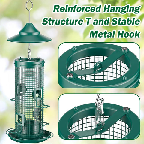Squirrel Chew Proof Metal Mesh Bird Feeder For Outdoors All Weather Rust Proof 2 Lb Large Capacity No Fuss Refill Finch Cardinal Friendly Gift For Bird Lovers with reinforced hanging structure and stable metal hook.