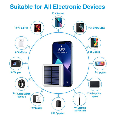 Pocket Sized Solar Power Bank 12000mAh With Built In Cables And Dual USB Outputs USB C Input Output Lanyard Carry Ultra Portable