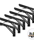 Beefy Heavy Duty Folding Shelf Brackets 12 Inch 6 Pack Black Wall Mounted Collapsible Brackets For Space Saving Workbench And Foldable Tables