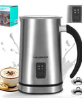 4 In 1 Milk Frother And Steamer For Home Barista-Grade Drinks, One-Touch Hot Or Cold Froth, Milk Warmer, Silver With Handle