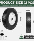 2 Pack 16 Inch Rubber Solid Heavy Duty Flat Free Tires And Wheels For Wheelbarrows Wagons Hand Trucks Trolleys And Garden Carts With 4.80/4.00-8 Size And 3/4 Inch Axle Bore Airless Design Load Rated Up To 300 Lb Per Wheel with dimensions.
