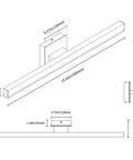 Diagram of Modern Slick LED Vanity Light Fixture For Bathroom Mirror Front Wall Mounted Sconces in Brushed Nickel 23.62 inch dimensions
