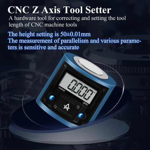 Electronic Z Axis Zero Setter Pro Grade Digital Height Pre Setter For CNC Lathe, Milling Machine, Drilling Machine, blue aluminum body with digital display