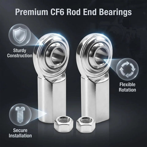 Heavy Duty 3/8 Inch Bore Rod End Bearings With Right Handed Female Thread And Jam Nuts Built Like A Tank For Hydraulic Auto Machinery Rock Solid Wear Resistant Steel Construction 2 Pack, with robust design and lock nuts.