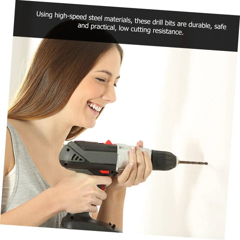 Woman using drill with Rock Solid 10 Piece Cobalt High Speed Steel Drill Bit Kit For Stainless Iron Plastic Precision Twisted Design Effortless DIY Drilling And Engineering Projects With Secure Grip And Minimal Wobble.