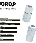 Go-To 1/4 Inch Air Hose Fittings Set With Industrial M-Type Coupler, 1/4 Inch NPT Threads, Steel Construction, 10-piece