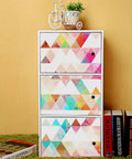 Removable Dope Colorful Geometric Triangle Wall Decals Set on cabinet, vibrant pattern, 250cm by 40cm strip for DIY wall decor