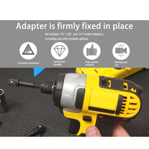Impact Grade Socket Adapter Set With Universal Fit For One Quarter Inch, Three Eighths Inch, And One Half Inch Drive Drills