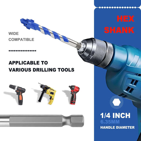 Front view: five-pack 1/8in masonry tile drill bits with hex shank, 3.15in length for tile, porcelain, brick; Amazon