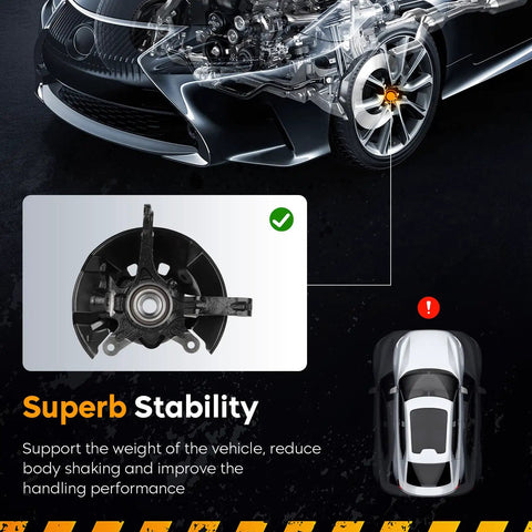Pair Front Steering Knuckles Paired With Prepacked Bearing Hubs For Honda Civic 2012 close-up view showing steel knuckle's stability features.