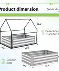 Diagram of Raised Garden Bed With Cover And Greenhouse Kit All In One Galvanized Steel Planter Box showing dimensions