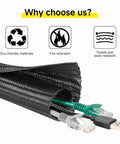 Split Cable Sleeve Wire Loom One Quarter Inch Cable Protector, 10 Feet Long, self-closing wrap with cables inside