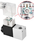 Electrical Pneumatic Solenoid Valve 2V025-08, 110VAC, PT1/4 Port, components close-up for industrial automation