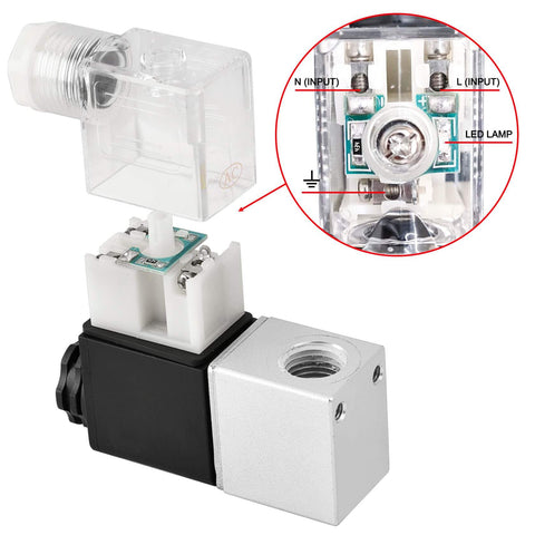 Electrical Pneumatic Solenoid Valve 2V025-08, 110VAC, PT1/4 Port, components close-up for industrial automation