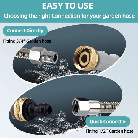 Beast Mode High Pressure Hose Nozzle With Three Tips, quick connect garden hose wand showing fittings for easy attachment.