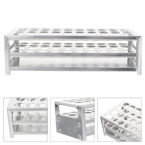 Premium Aluminum Test Tube Rack Stand For Lab Safety Small Test Tubes Metal Holder side view shows durable tray for labs